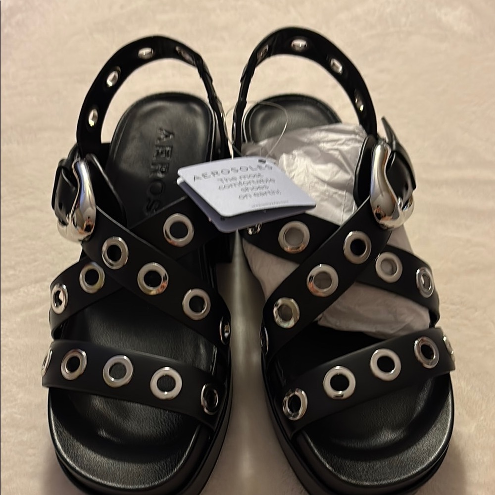 Aerosoles Black Sandals with Silver Accents